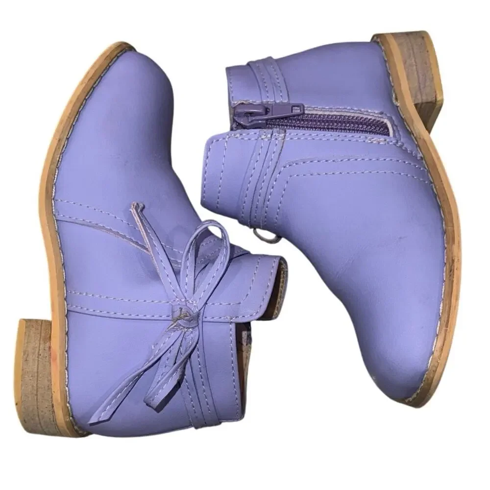 Tiny Toes Nation Lilac Hollyn Bow Ankle Boots Girls Size 8